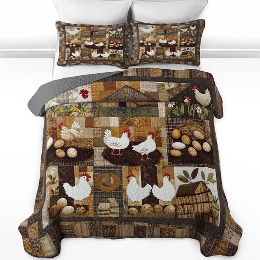 Shineful All Season Quilt 3-teiliges Set Vintage Chickens Farm