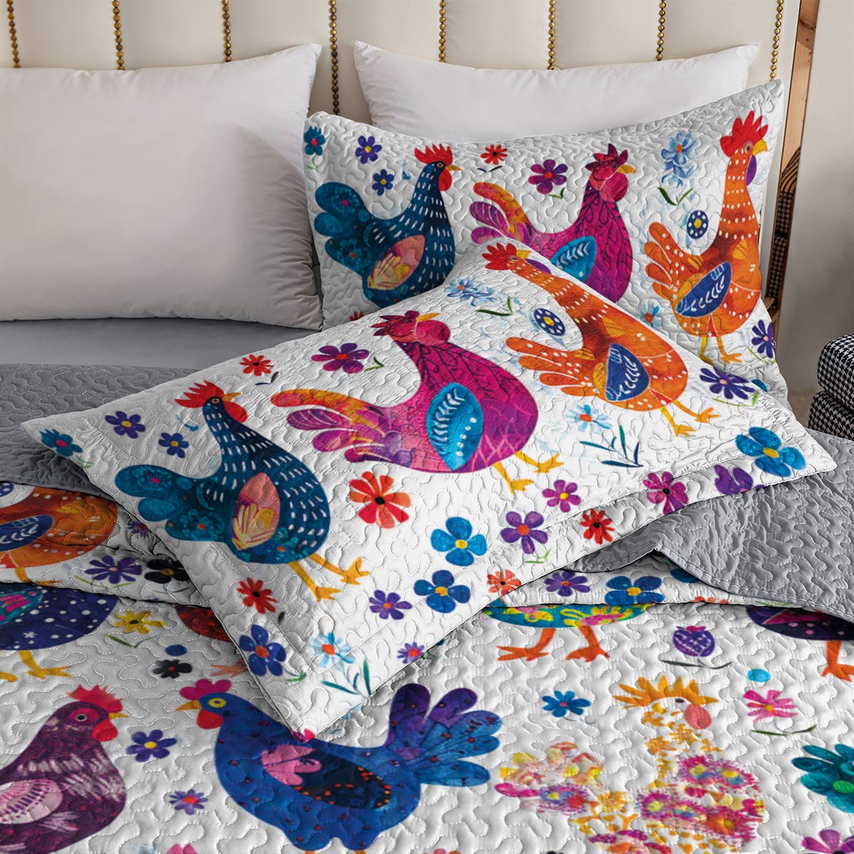 Shineful All Season Quilt 3-Piece Set Pretty Chickens