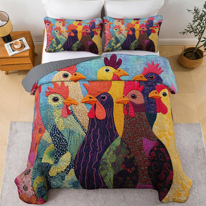 Shineful All Season Quilt 3-Piece Set Unique Chickens