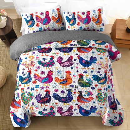 Shineful All Season Quilt 3-Piece Set Pretty Chickens