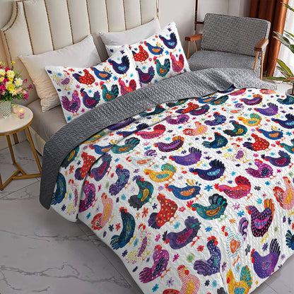 Shineful All Season Quilt 3-Piece Set Colorful Chicken