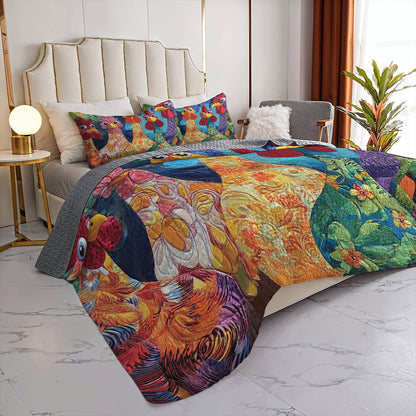 Shineful All Season Quilt 3-Piece Set Stunning Chickens Model