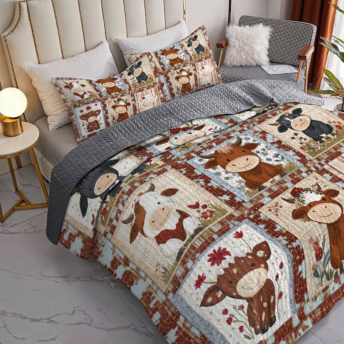 Shineful All Season Quilt 3-Piece Set Cute Cow