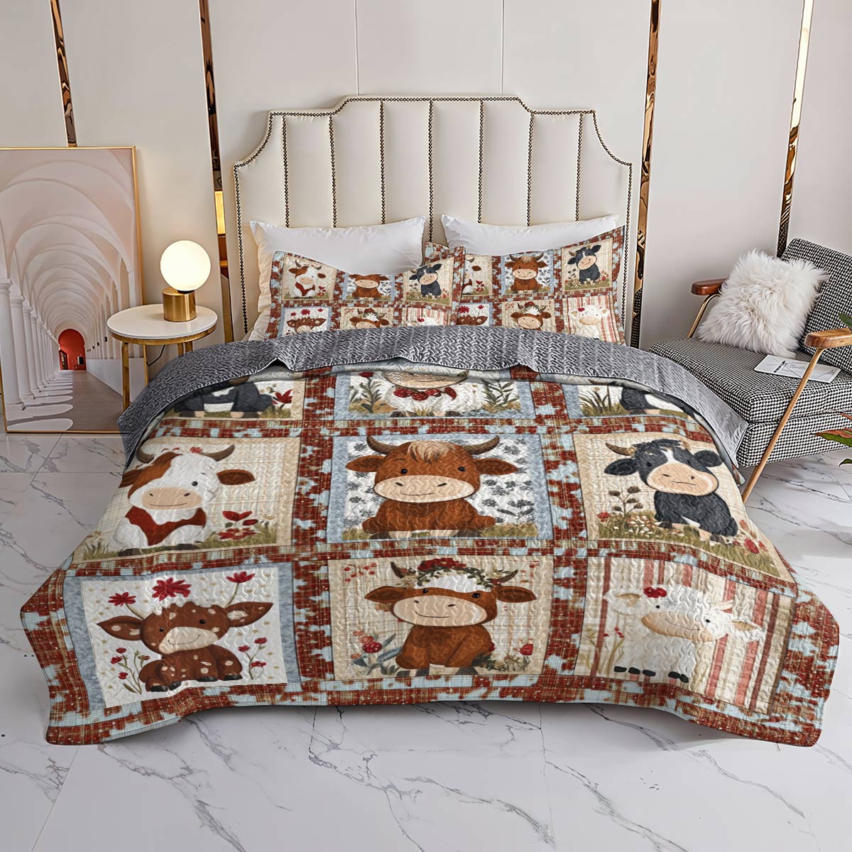 Shineful All Season Quilt 3-Piece Set Cute Cow