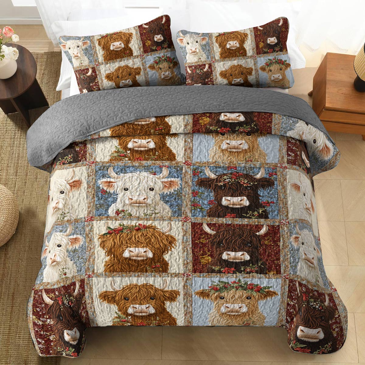 Shineful All Season Quilt 3-Piece Set Pretty Cow