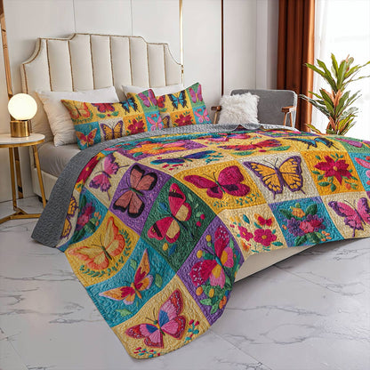 Shineful Flat Print All Season Quilt 3-Piece Set Colorful Flowers Butterflies