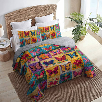 Shineful Flat Print All Season Quilt 3-Piece Set Colorful Flowers Butterflies