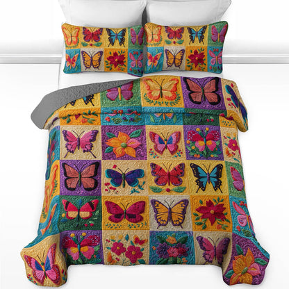 Shineful Flat Print All Season Quilt 3-Piece Set Colorful Flowers Butterflies