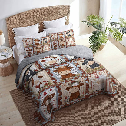 Shineful All Season Quilt 3-Piece Set Cute Cow