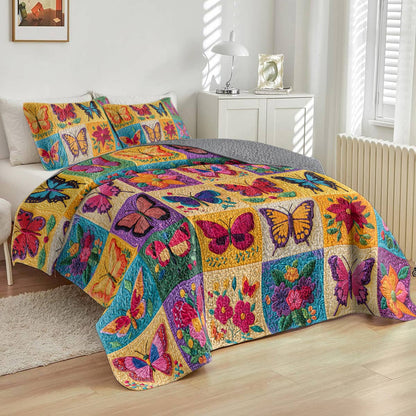 Shineful Flat Print All Season Quilt 3-Piece Set Colorful Flowers Butterflies