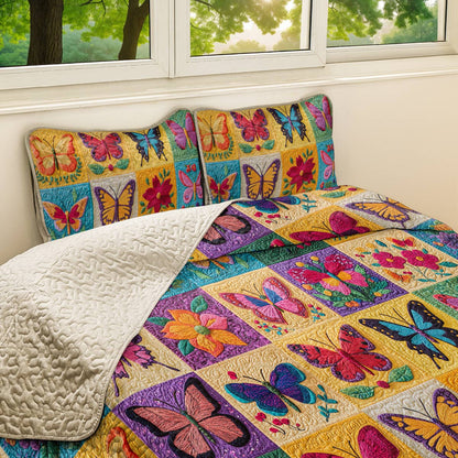 Shineful Flat Print All Season Quilt 3-Piece Set Colorful Flowers Butterflies