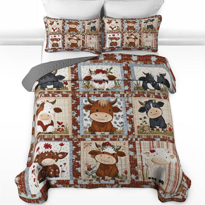 Shineful All Season Quilt 3-Piece Set Cute Cow