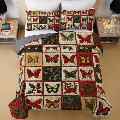 Shineful Flat Print All Season Quilt 3-Piece Set Merry Christmas Butterflies Lovely