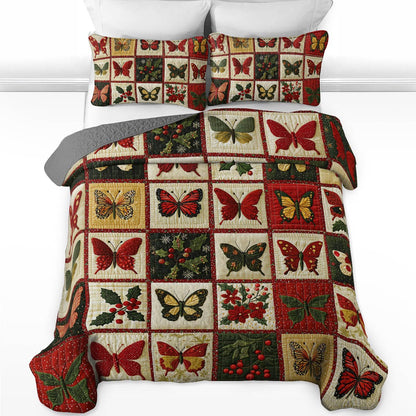 Shineful Flat Print All Season Quilt 3-Piece Set Merry Christmas Butterflies Lovely