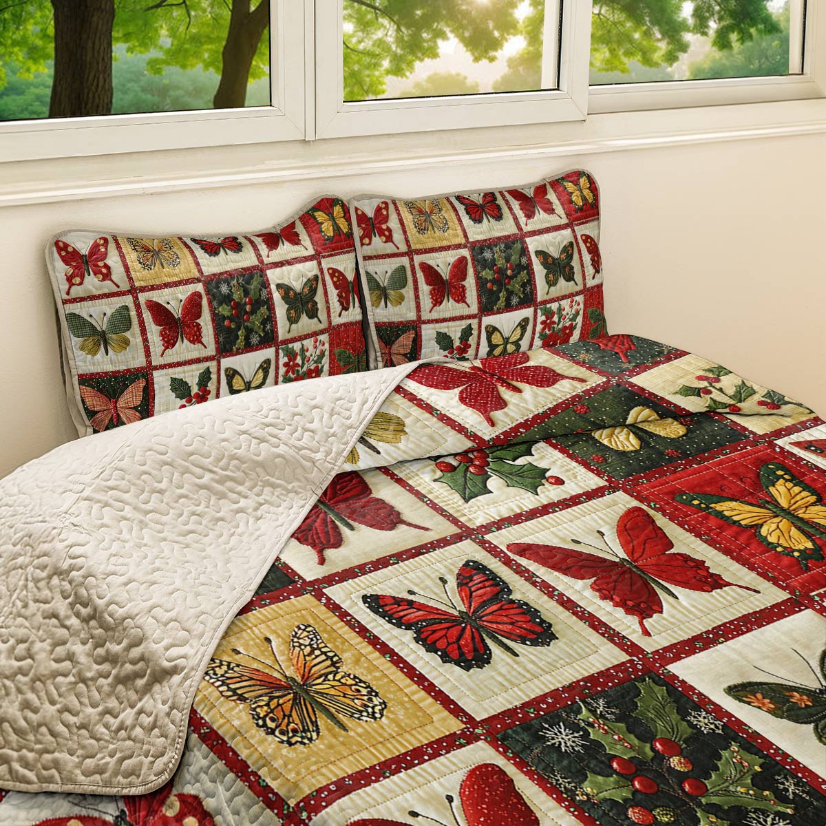 Shineful Flat Print All Season Quilt 3-Piece Set Merry Christmas Butterflies Lovely