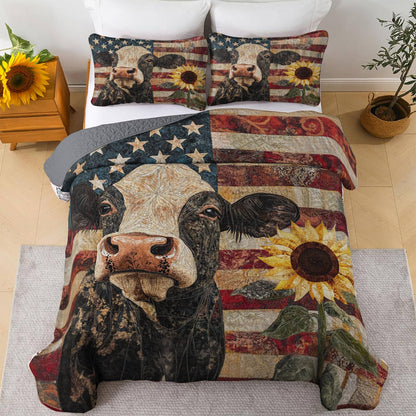 Shineful All Season Quilt 3-Piece Set Proud Cow Flag American