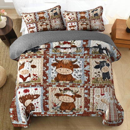 Shineful All Season Quilt 3-Piece Set Cute Cow