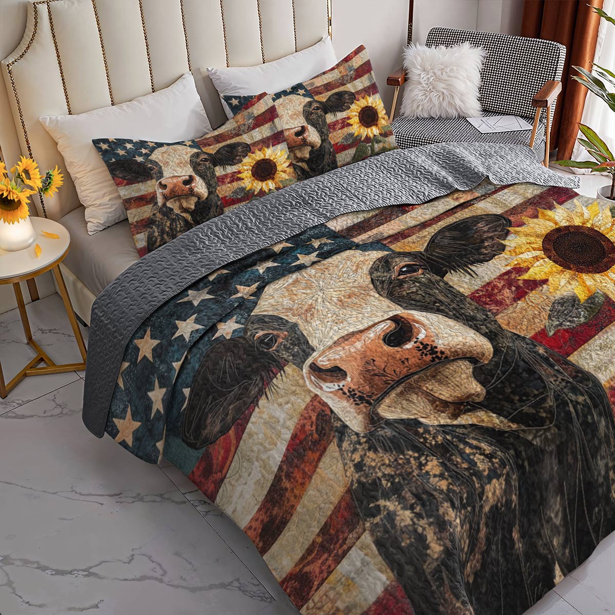 Shineful All Season Quilt 3-Piece Set Proud Cow Flag American