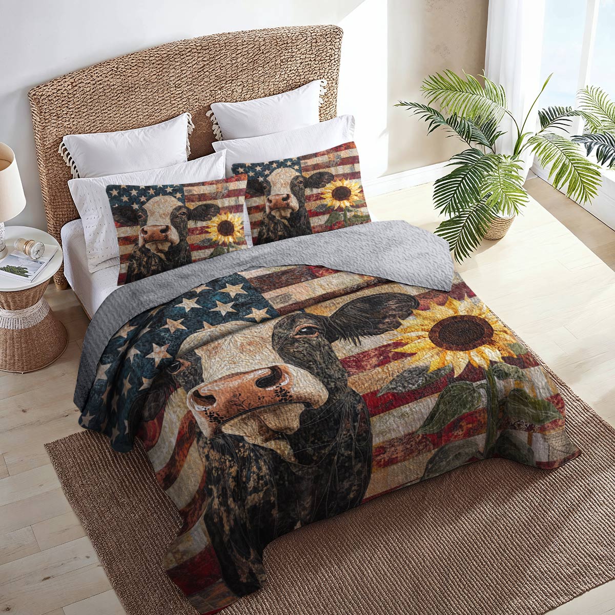 Shineful All Season Quilt 3-Piece Set Proud Cow Flag American