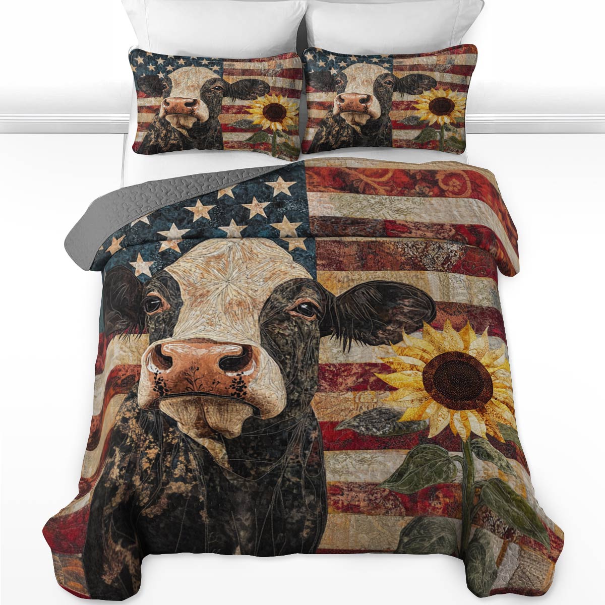 Shineful All Season Quilt 3-Piece Set Proud Cow Flag American