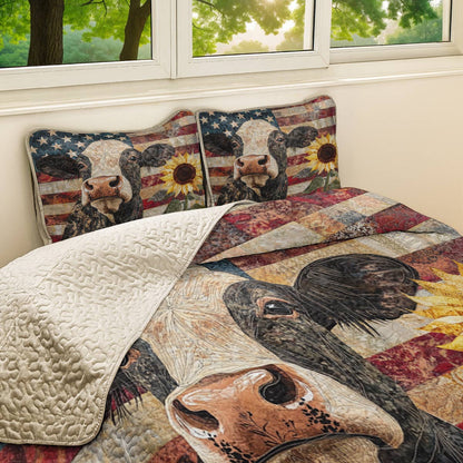 Shineful All Season Quilt 3-Piece Set Proud Cow Flag American