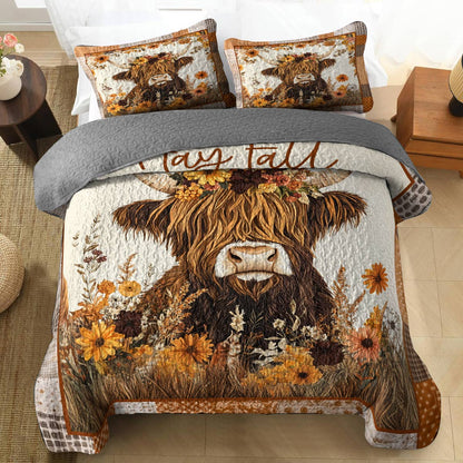 Shineful All Season Quilt 3-Piece Set Hay Fall Highland Cow