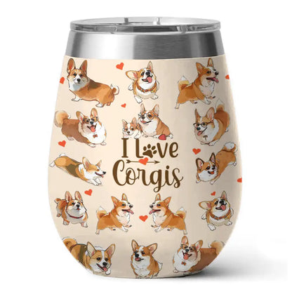 Verre à vin brillant J'aime les corgis