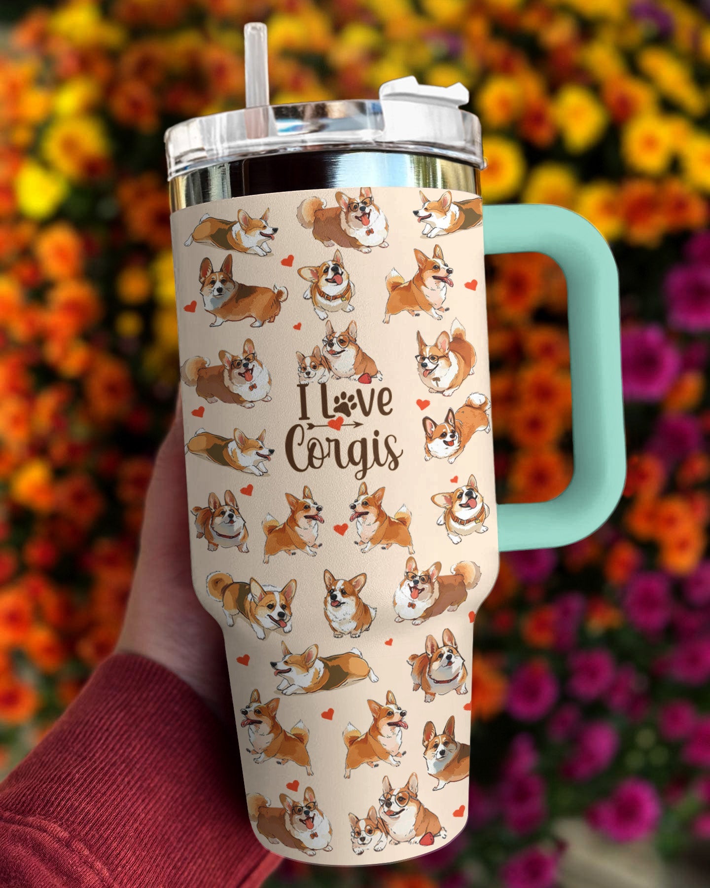 Corgi 40 Oz Shineful™ Tumbler Love Corgis Mn8 Turquoise Blue 40Oz