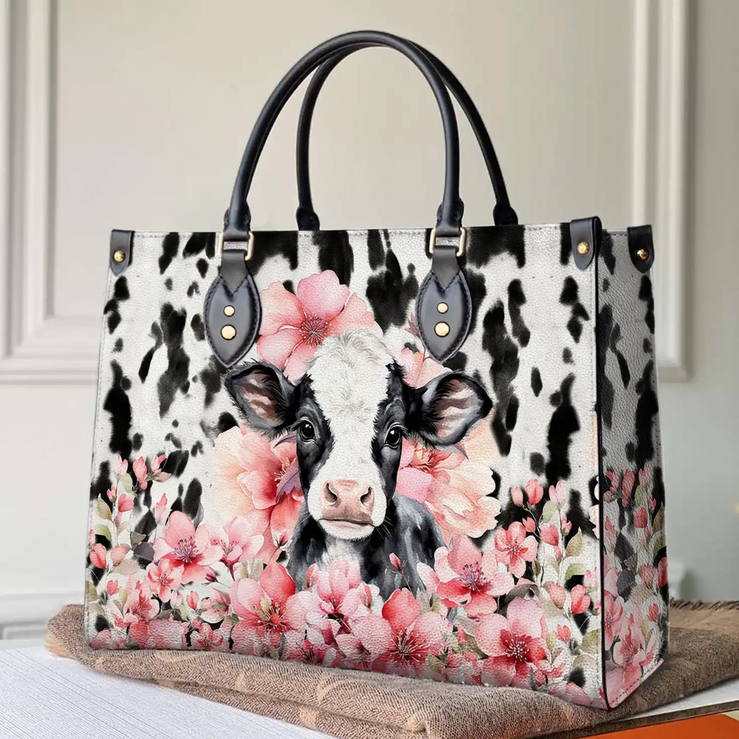 Shineful Leather Bag Blossom Cow