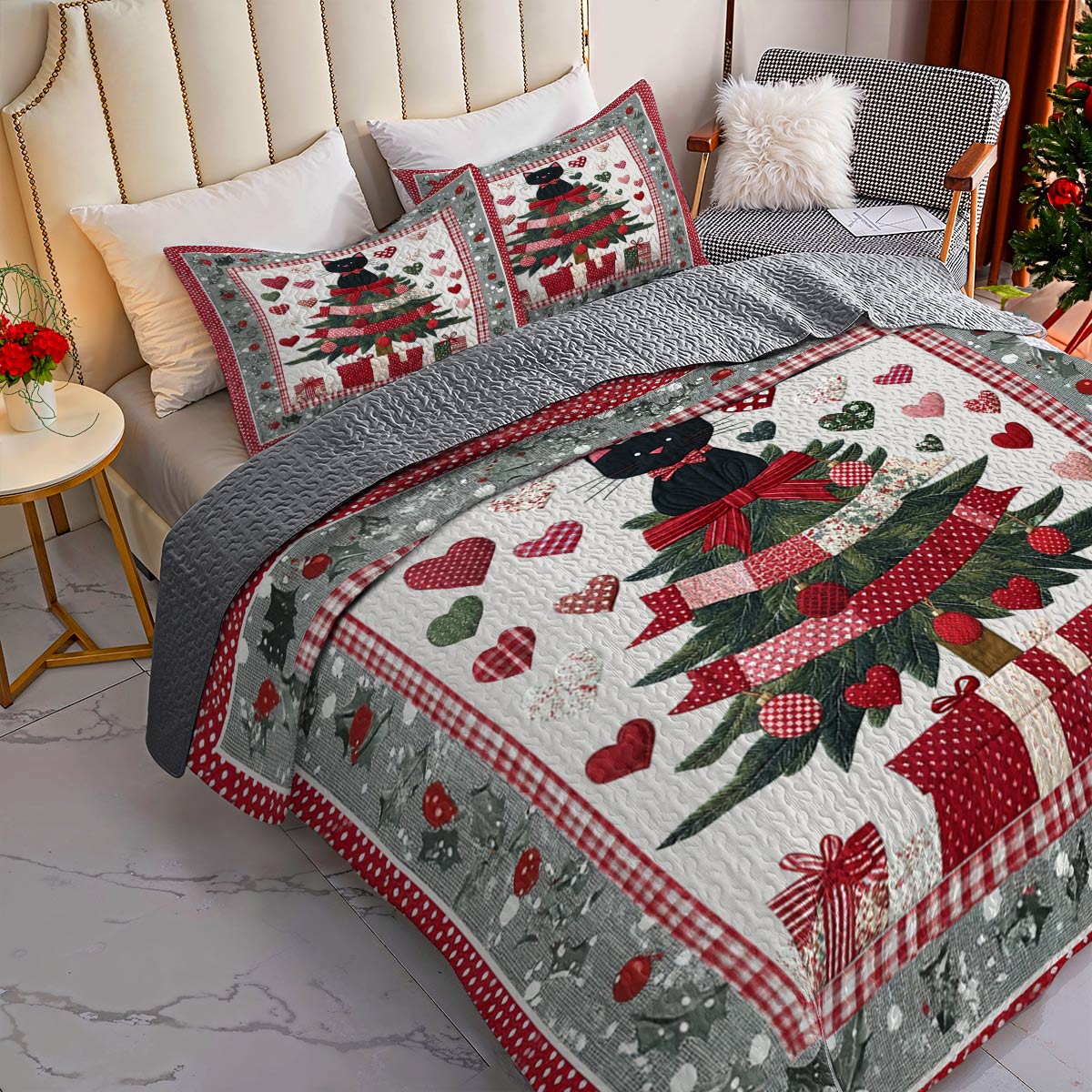 Shineful All Season Quilt 3-Piece Set Pretty Christmas Cats