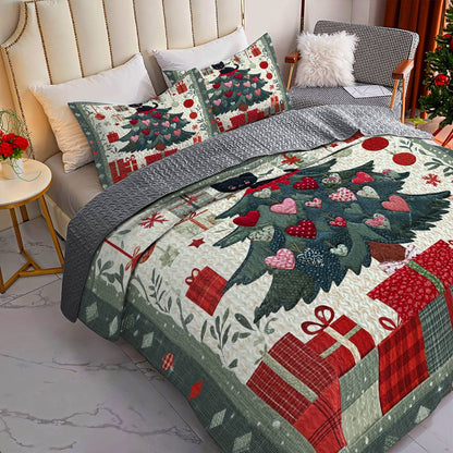 Shineful All Season Quilt 3-Piece Set Cute Christmas Cat