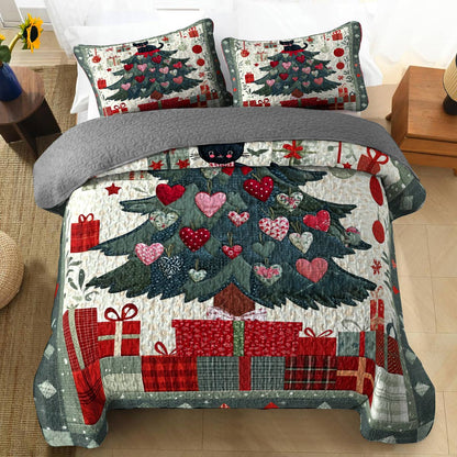 Shineful All Season Quilt 3-Piece Set Cute Christmas Cat