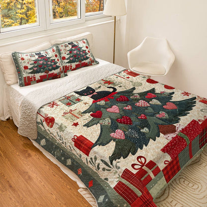 Shineful All Season Quilt 3-Piece Set Cute Christmas Cat