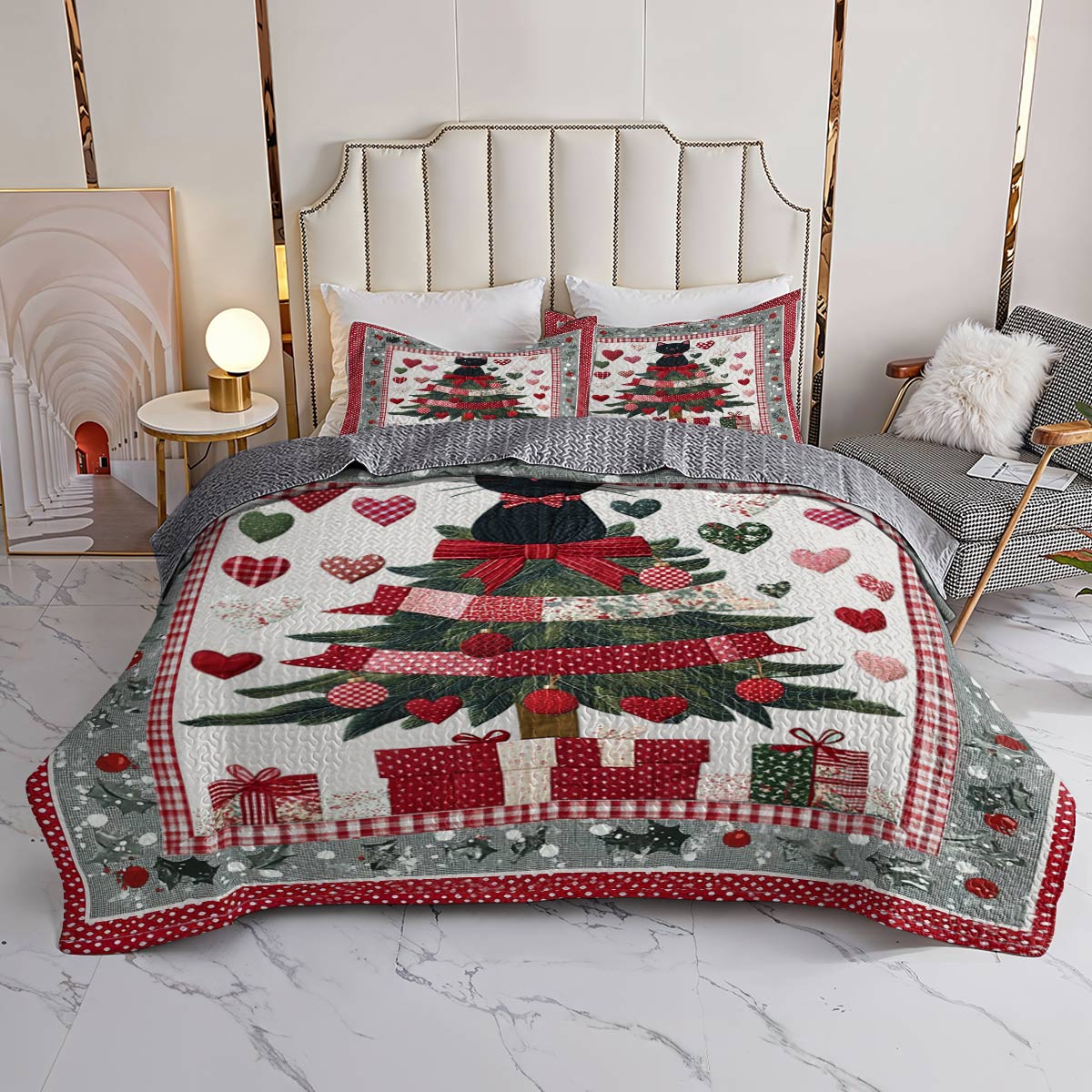 Shineful All Season Quilt 3-Piece Set Pretty Christmas Cats