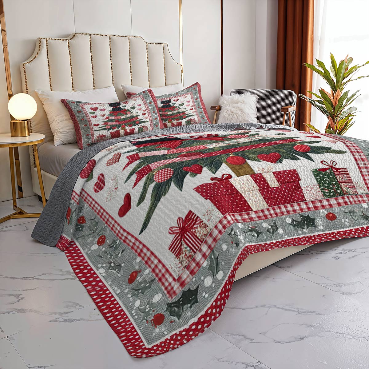 Shineful All Season Quilt 3-Piece Set Pretty Christmas Cats