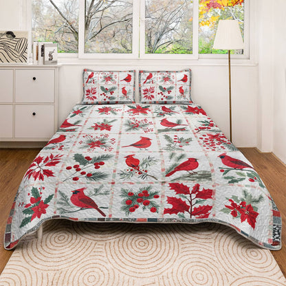 Shineful All Season Quilt 3-Piece Set Gentle Cardinals Lovely