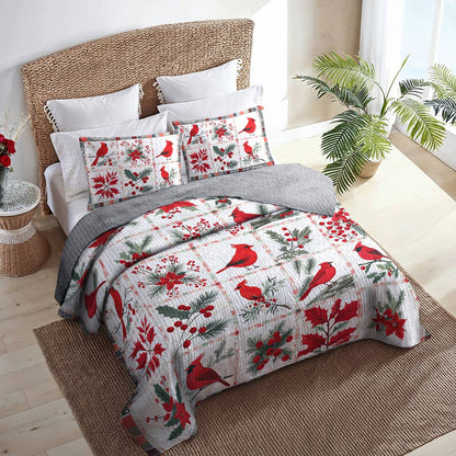 Shineful All Season Quilt 3-Piece Set Gentle Cardinals Lovely