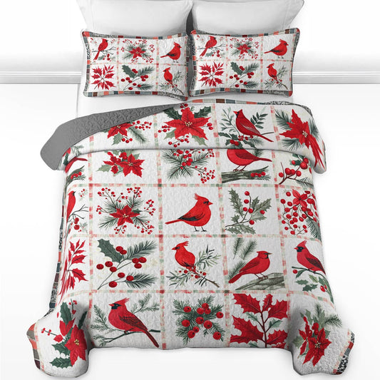 Shineful All Season Quilt 3-Piece Set Gentle Cardinals Lovely