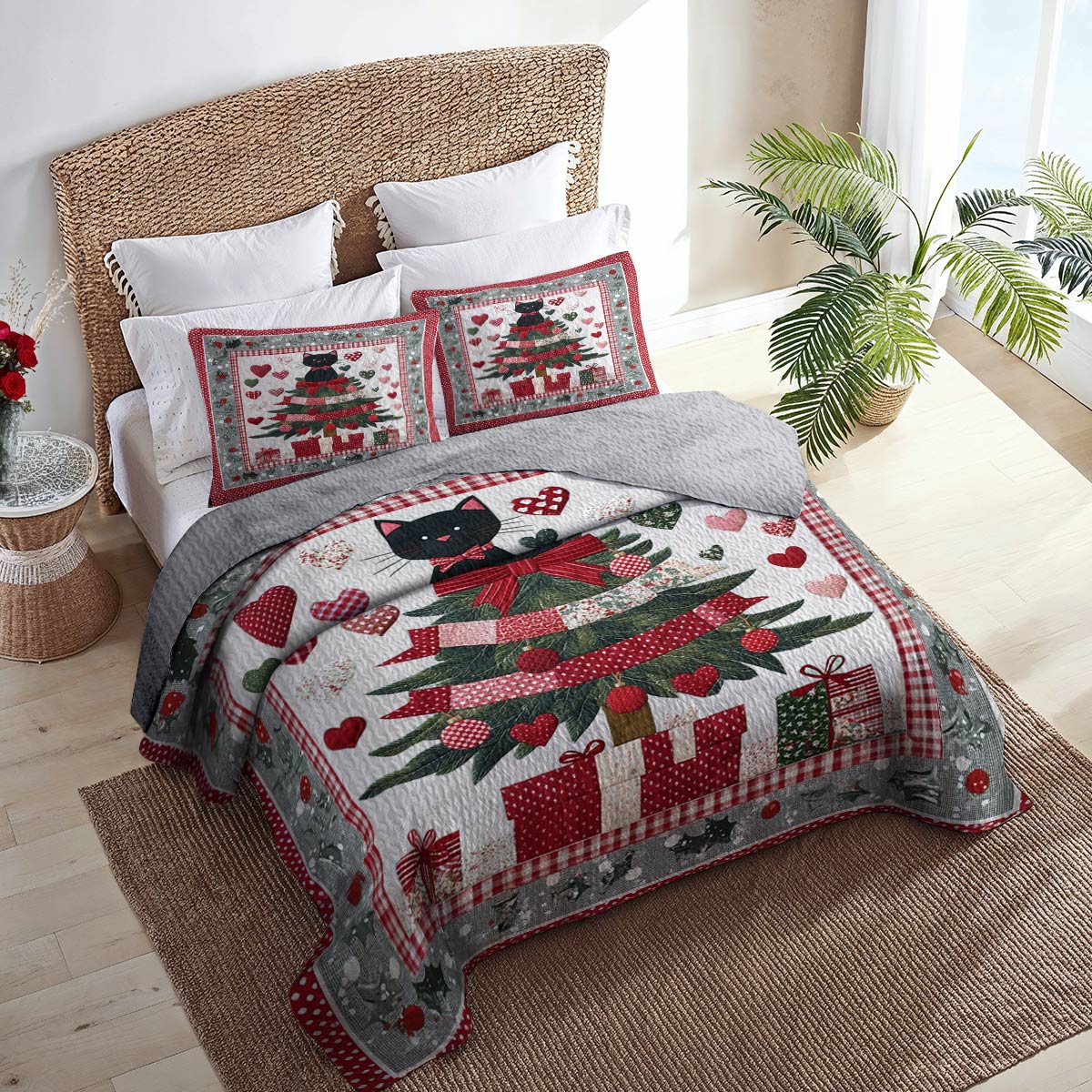 Shineful All Season Quilt 3-Piece Set Pretty Christmas Cats