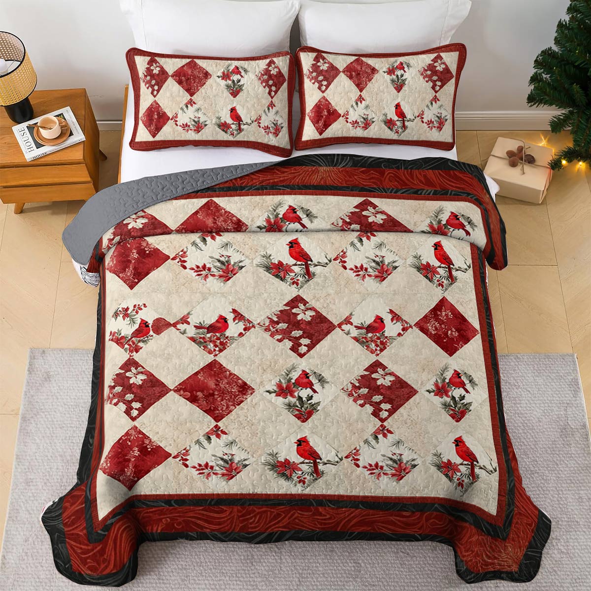 Shineful All Season Quilt 3-Piece Set Vintage Cardinals Love