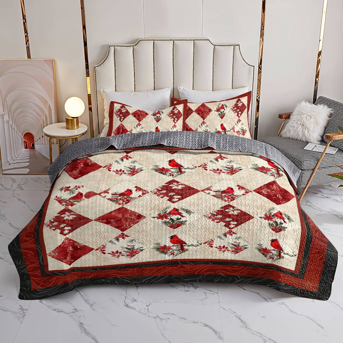 Shineful All Season Quilt 3-Piece Set Vintage Cardinals Love