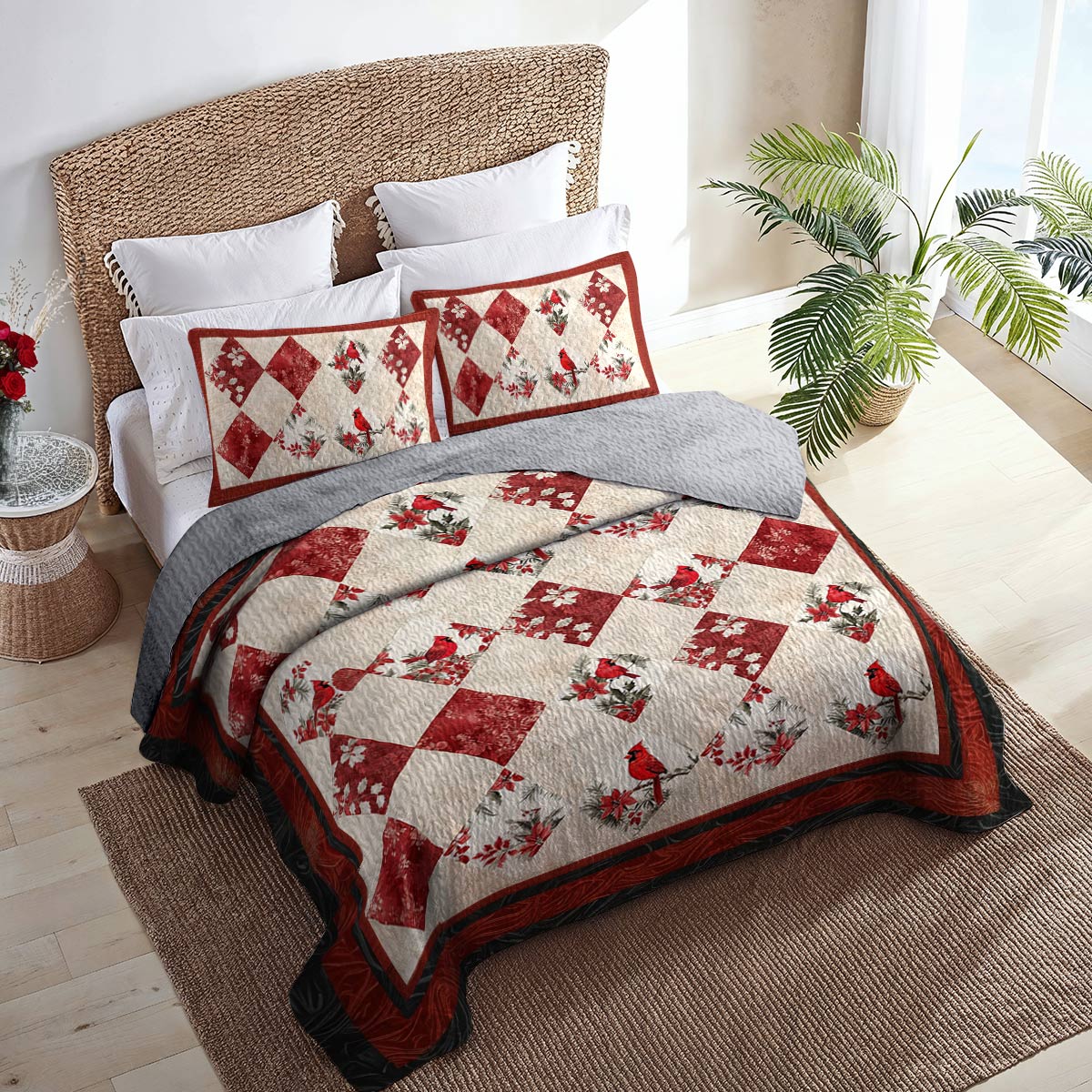 Shineful All Season Quilt 3-Piece Set Vintage Cardinals Love