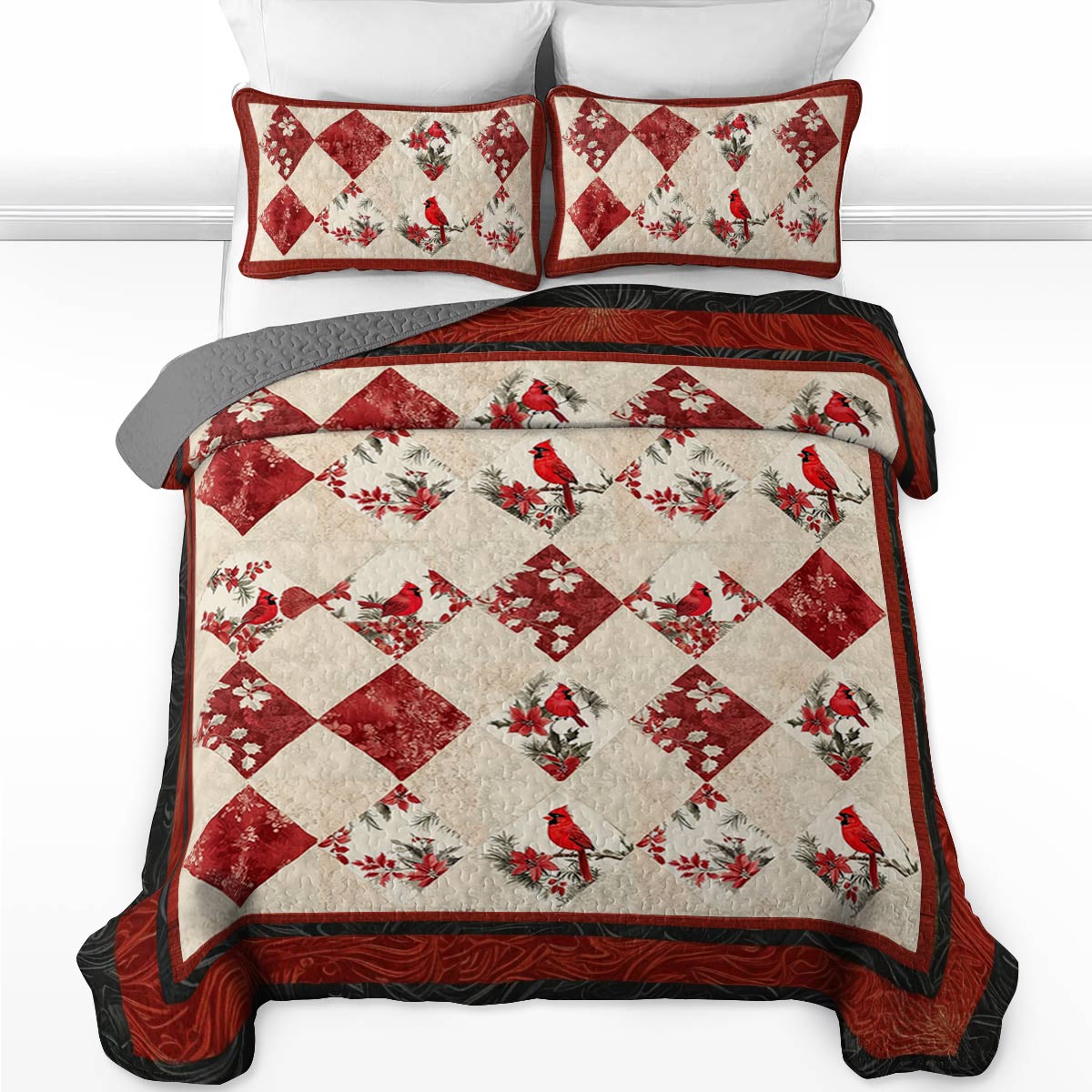 Shineful All Season Quilt 3-Piece Set Vintage Cardinals Love