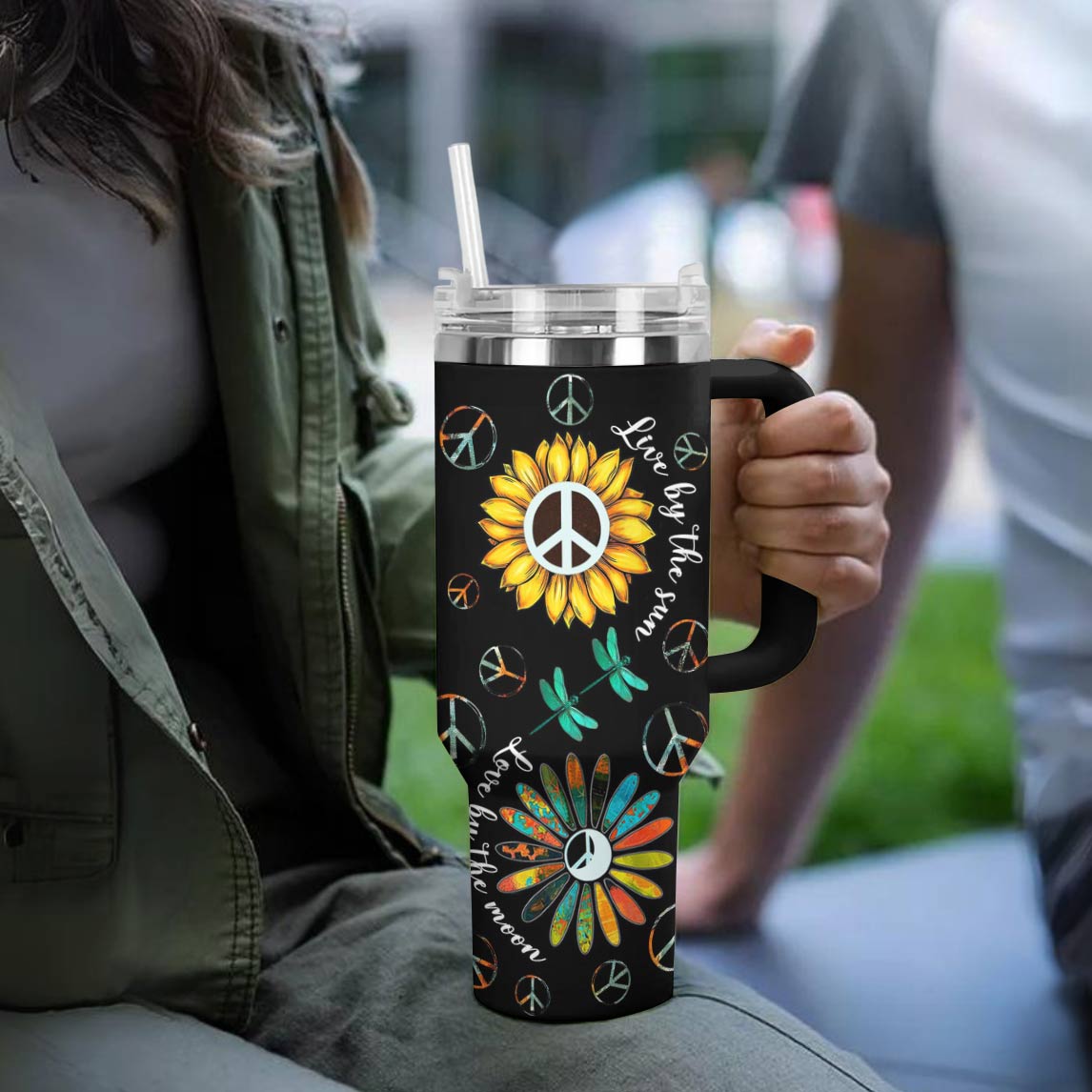 Hippie 40 Oz Shineful™ Tumbler Live By The Sun Love Moon Tl10 Black 40Oz