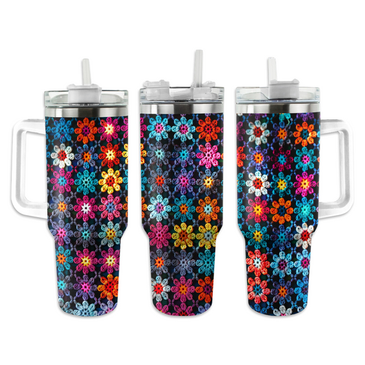 Couverture au crochet Shineful Tumbler avec fleurs vibrantes pour grand-mère/maman