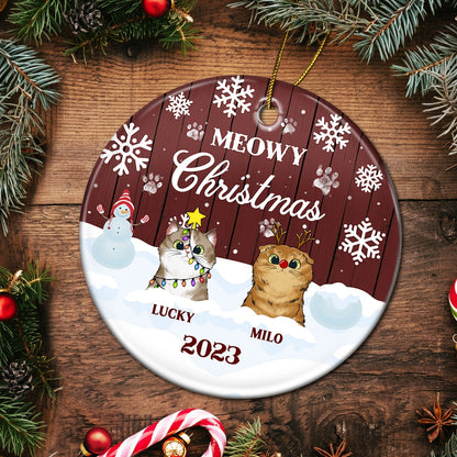 Meowy Christmas - Gift For Cat Lovers Personalized Custom Circle Ceramic Ornament