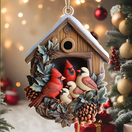 Shineful 2D Acrylic Ornament - Cardinal Family Snuggle