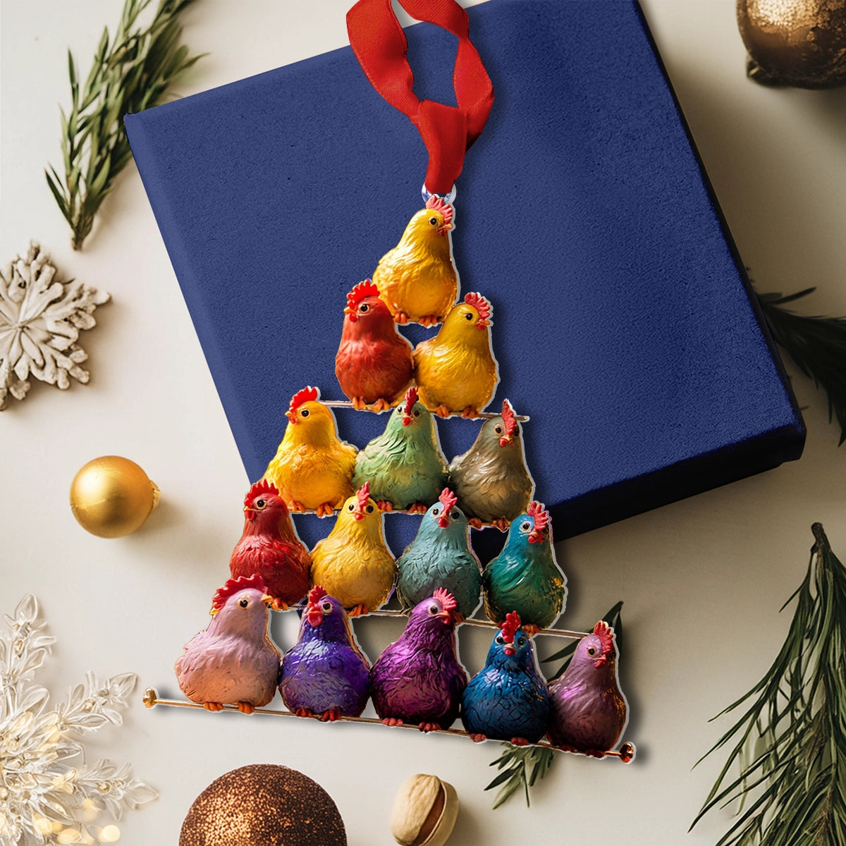 Shineful 2D Acrylic Ornament Rainbow Rooster Pyramid