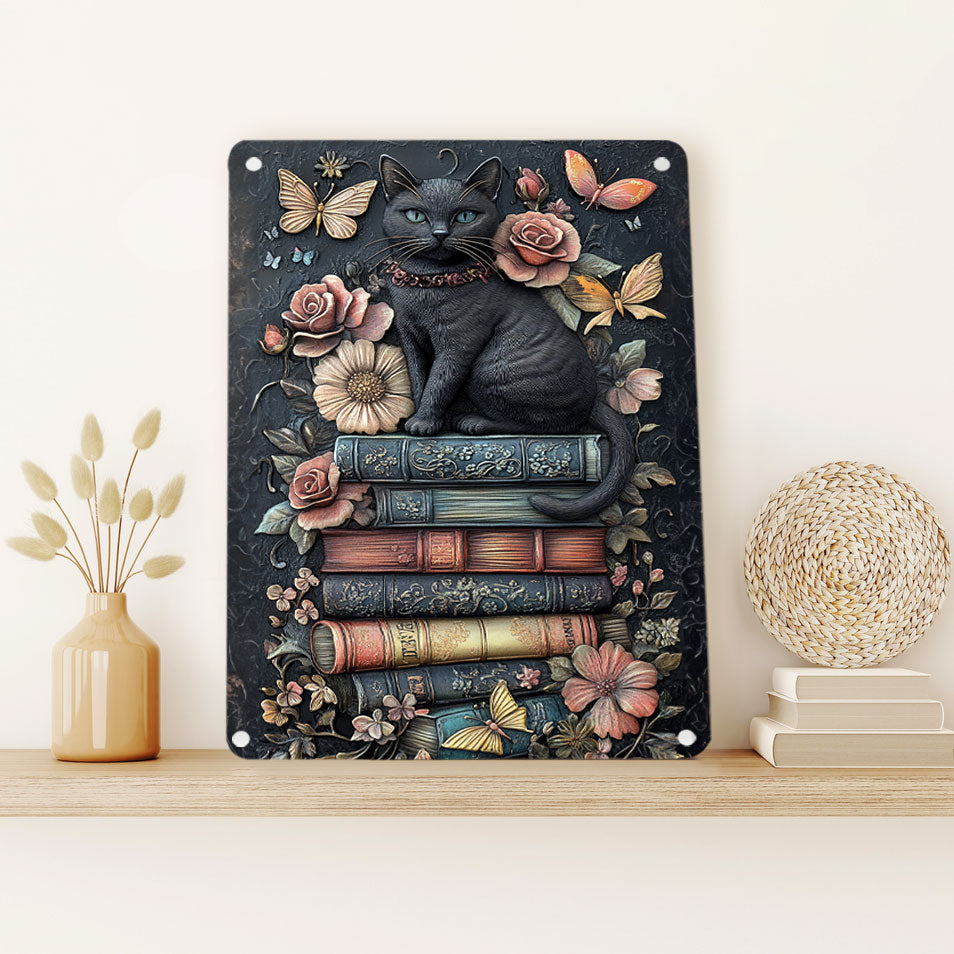 Shineful 2D Metal Sign Bookish Cat