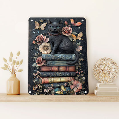 Shineful 2D Metal Sign Bookish Cat